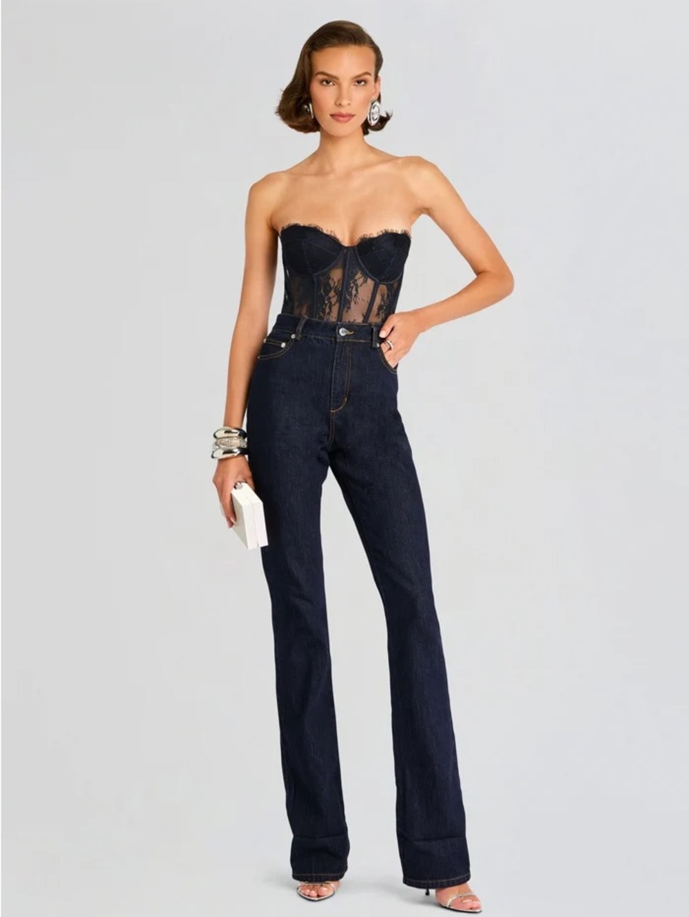 Retrofete Navy Lace Strapless Bodysuit